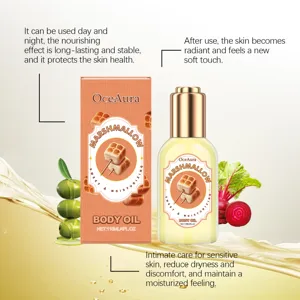 OceAura huile corporelle guimauve détail avec formule nutritive et hydratante.