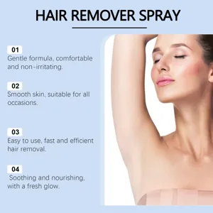 Vue detaillee du spray depilatoire montrant une peau lisse et douce pour le corps.