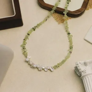 Original Design Natural Pearl Prehnite Copper Bead Necklace For Women Elegant Fashion Clavicle Chain Jewelry Gift