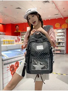 Mochila ita bag japonesa de rayas con estrellas negras para estudiantes con ventana