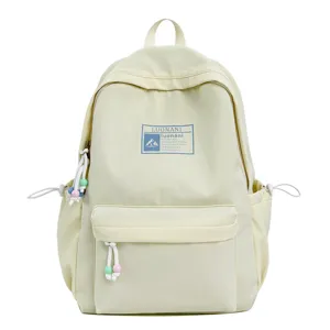Zaino per studenti minimalista color crema con spallacci regolabili e tasca frontale
