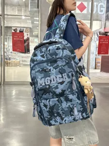 Fashion Camouflage Graffiti Print Large Capacity Backpack Nylon Waterproof Travel Laptop School Bag For Student With Bear Pendant