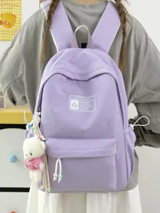 Zaino scolastico viola in stile coreano con simpatico ciondolo a forma di orsetto