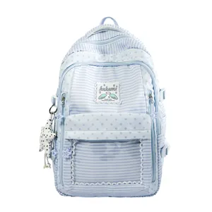 Mochila escolar itabag de rayas azul pastel con motivos de estrellas y bolsillo