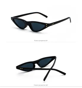 Schwarze Retro-Katzenaugen-Sonnenbrille aus 90- und 180-Grad-Perspektiven im Detail