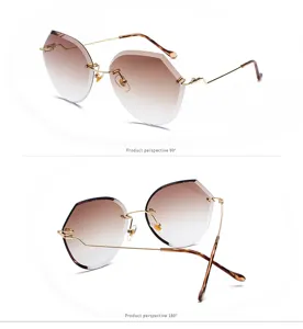Detailed shots showing the side and back angles of these stylish polygon rimless sunglasses.