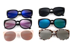 Selection of cat-eye sunglasses featuring vibrant lens colors and trendy frame patterns