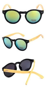 Classic round sunglasses with handmade bamboo temples and UV400 reflective lenses