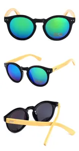 Multi-angle views of classic sunglasses with handmade bamboo temples and UV400 protection.