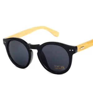Retro Round Plastic Sunglasses With Handmade Bamboo Temples Metal Rivet Fashion UV Protection Sun Glasses For Men Women