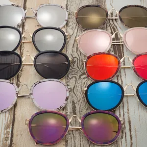 Stylish large round frame sunglasses available in various colorful mirrored lens options