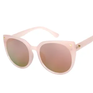 Oversized stylish pink cat-eye sunglasses featuring rose gold mirrored lenses for fashion