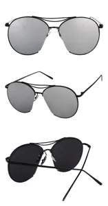 Trendige verspiegelte Sonnenbrille mit schwarzem Metallrahmen aus mehreren Winkeln