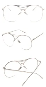 Detailansicht der silbernen runden Doppelbrücken-Metallbrille aus verschiedenen Winkeln