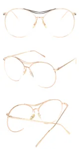 Detaillierte Mehrfachansichten von roségoldenen Pilotbrillen mit Doppelsteg-Design