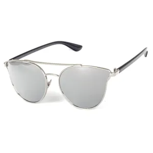 Stylish oversized fashion sunglasses featuring silver mirror lenses and a double bridge metal frame