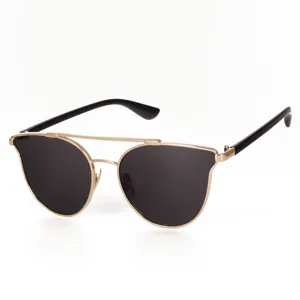 Stylish oversized cat-eye sunglasses with gold metal frame and black lenses