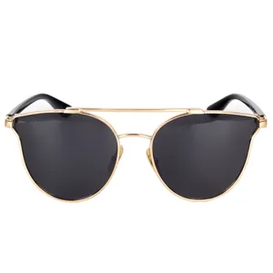Modern oversized fashion sunglasses featuring a gold metal frame and unique double bridge design
