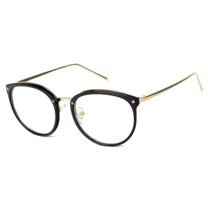 Gafas de montura metálica en negro y dorado estilo preppy con lentes claras modernas