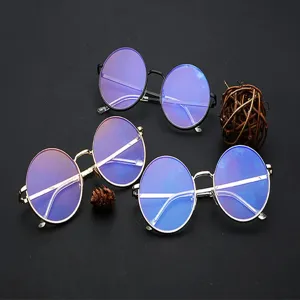 Set di tre occhiali da sole rotondi in metallo con lenti blu antiriflesso di tendenza