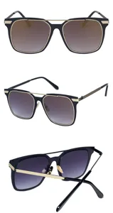 Vue détaillée multi-angles de lunettes de soleil tendance à monture métallique et verres dégradés