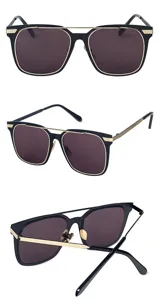 Vue détaillée de lunettes de soleil tendance à monture métallique noire et pont doré