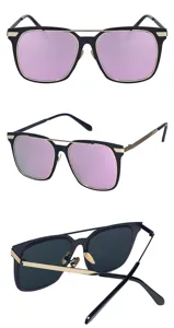 Vue détaillée de lunettes de soleil mode avec monture métal et verres colorés sous trois angles