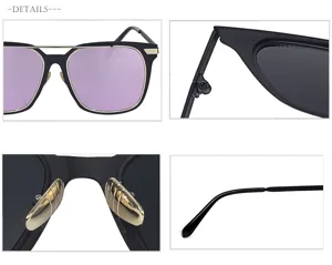 Vues détaillées de lunettes de soleil à monture métallique avec verres miroirs violets