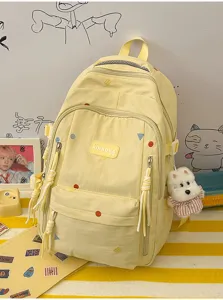 Gelber Schulrucksack im koreanischen Stil mit großem Fassungsvermögen und Plüschanhänger