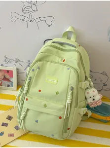 Modischer hellgrüner Schulrucksack mit großer Kapazität und Welpenanhänger