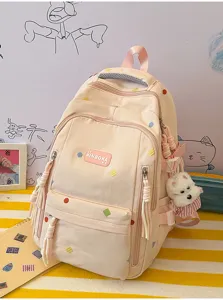 Süßer pfirsichrosa Schulrucksack für Mädchen mit flauschigem Hunde-Plüsch-Schlüsselanhänger