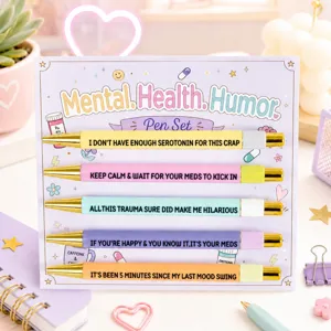 Mental Health Humor Pen Set 5 pieces funny quote ballpoint pens stationery gift card.