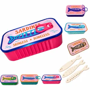 Caja de joyas lata sardina caja de almacenamiento novedosa con anilla y accesorios.