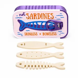 Caja de joyas de lata de sardinas impresa en 3D con accesorios de peces, almacenamiento creativo.