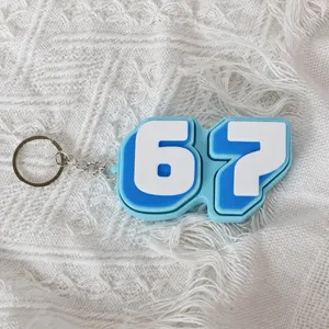 67 number fidget clicker keychain, blue white silicone stress relief keyring pendant.