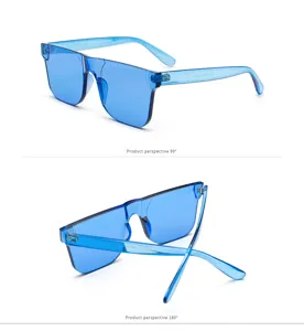 Detalle de las gafas de sol azules con lentes oceánicas desde ángulos de 90 y 180 grados.