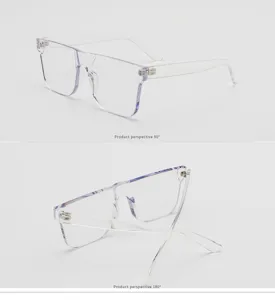 Primer plano de gafas cuadradas transparentes en perspectivas de 90 y 180 grados