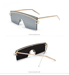 Detailed multi-angle views of oversized gold frame one-piece shield sunglasses for unisex
