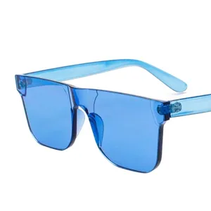 Gafas de sol de pantalla única azul de moda con montura transparente color caramelo