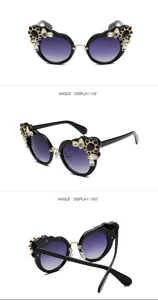 Multi-angle view of women's large frame sunglasses with elegant flower rhinestone details