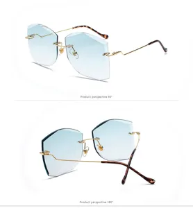 Perspectivas detalladas de 90 y 180 grados de gafas de sol poligonali sin montura de moda