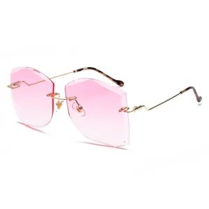 Gafas de Sol Sin Montura Geométricas Borde de Corte para Mujer Lentes Degradadas Retro Patillas de Metal Oro Protección UV400 Moda