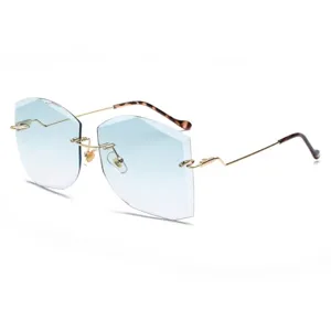 Gafas de sol sin montura para mujer con lentes degradadas azules y patillas doradas