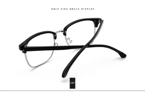Seitenansicht-Detail der Retro-Halbrand-Brille in Schwarz und Silber für Damen und Herren