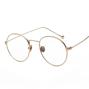Montura de Gafas Ópticas Redondas de Metal Retro Unisex Anti Luz Azul Montura de Gafas Planas para Protección de Computadora