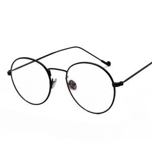 Montura de gafas redonda de metal negro clásico para hombres y mujeres contra la luz azul