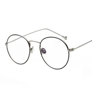Monturas de gafas redondas de metal plateado para hombres y mujeres anti-luz azul