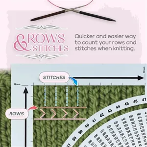 Compte-rangs et jauge de tricot pour compter facilement et rapidement les mailles et rangs.