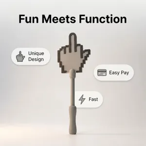 Detailaufnahme des pixeligen Mittelfinger-Zahlungsstabs mit einzigartigem Griffdesign.