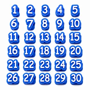 Numbered pencil toppers set, plastic number tags 1-30 for school stationery and labeling.